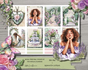 Secret Garden Planner Stickers: Watercolor Floral, Erin Condren (Printable PDF/JPG/PNG/Silhouette Files)