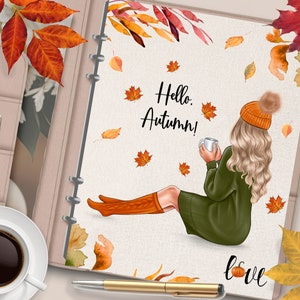 AUTOMNE Fashion Girl Cheveux blonds Couverture de planificateur imprimable/Diviseur de planificateur d’automne/Insertion de planificateur/Carte de vœux d’automne/Aquarelle Art mural d’automne