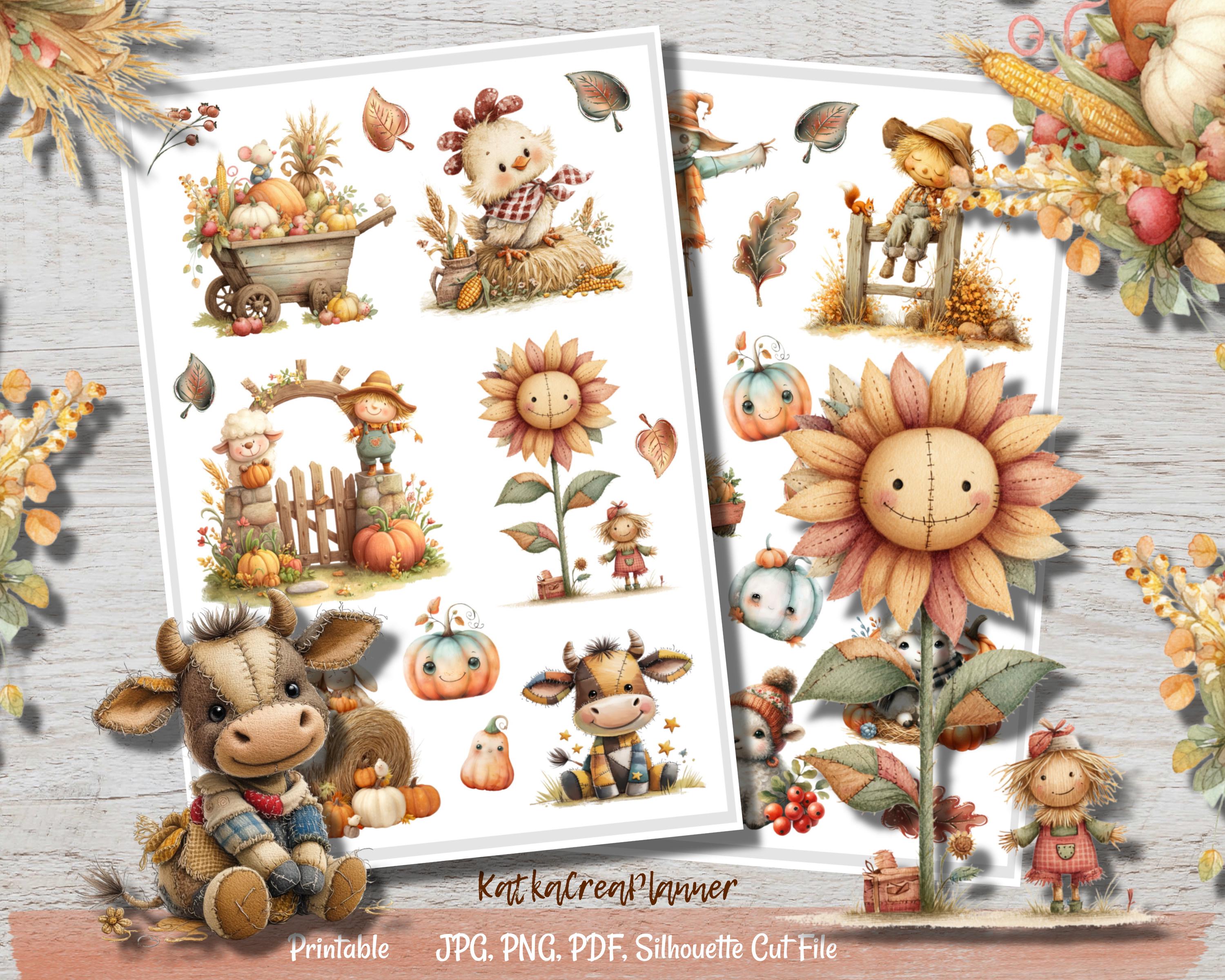 FALL FARM Printable Deco Stickers/country Scrapbook Stickers/cottage ...