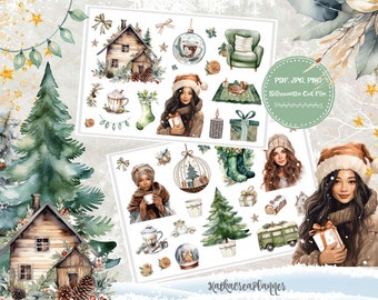 Aesthetic Christmas Printable Deco Stickers/Winter Scrapbook Stickers/Christmas Bujo Stickers/Travelers Notebook/Printable Planner Stickers