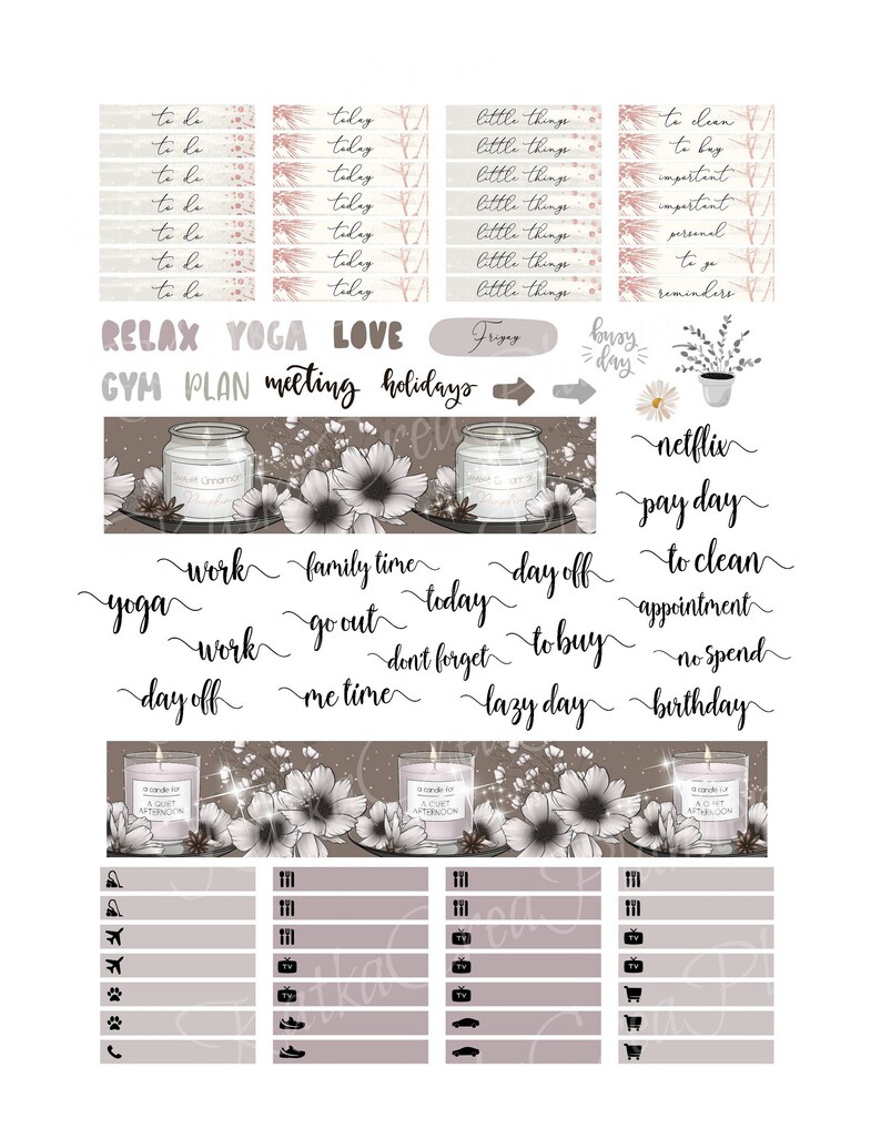 SUNDAY AFTERNOON Printable Planner Stickers for Erin Condren image 3
