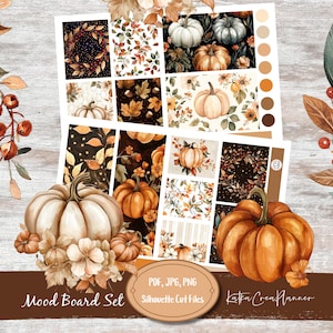Adesivi per planner MoodBoard stampabili ad acquerello AUTUNNO/Adesivi per bullet journal/Larghezza del planner verticale - Cutfiles/Kit adesivi decorativi autunnali