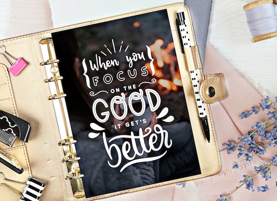 Inspirational Quote Planner Dashboard: Focus on the Good (A5 Printable PNG)