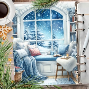 WINTER LESEECKE Printable Planner Cover/Weihnachten Cozy Planner Divider/Verschneite Grußkarte/Aquarell Winter Planer Dashboard
