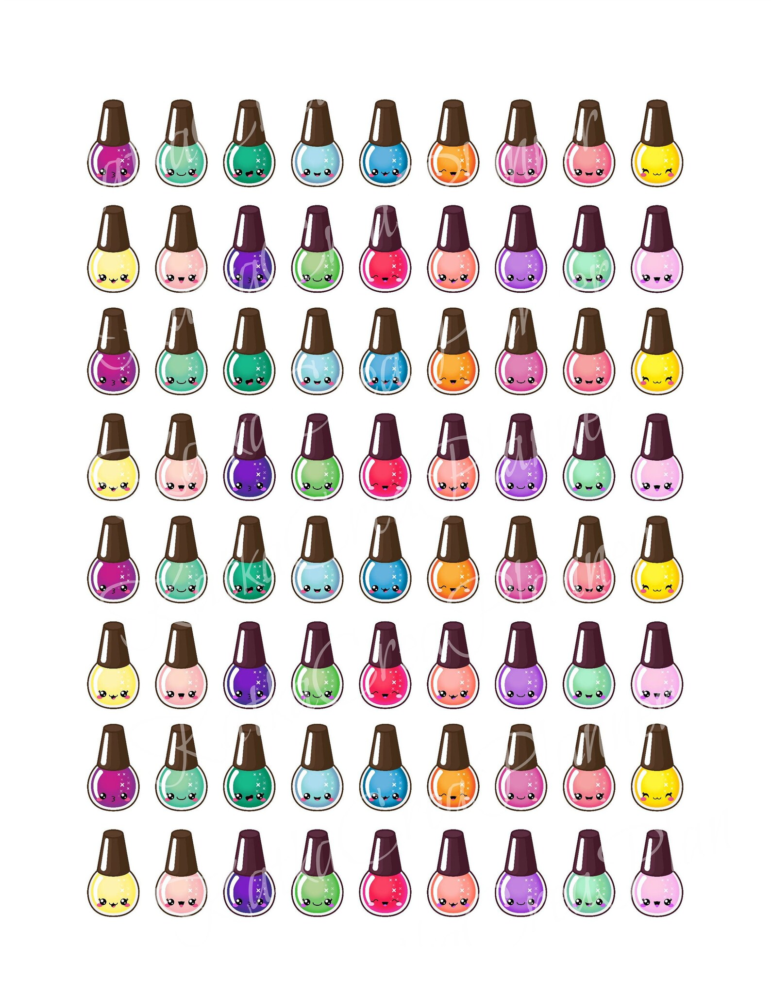 Printable Cute Nail Polish Stickers Kawaii Manicure Sticker - Etsy