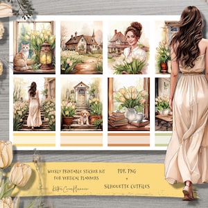 Tulpen druckbare Planer Aufkleber für Erin Condren Planer/Blumen Aquarell Planer Aufkleber/Frühling Sommer Vertikales wöchentliches Kit