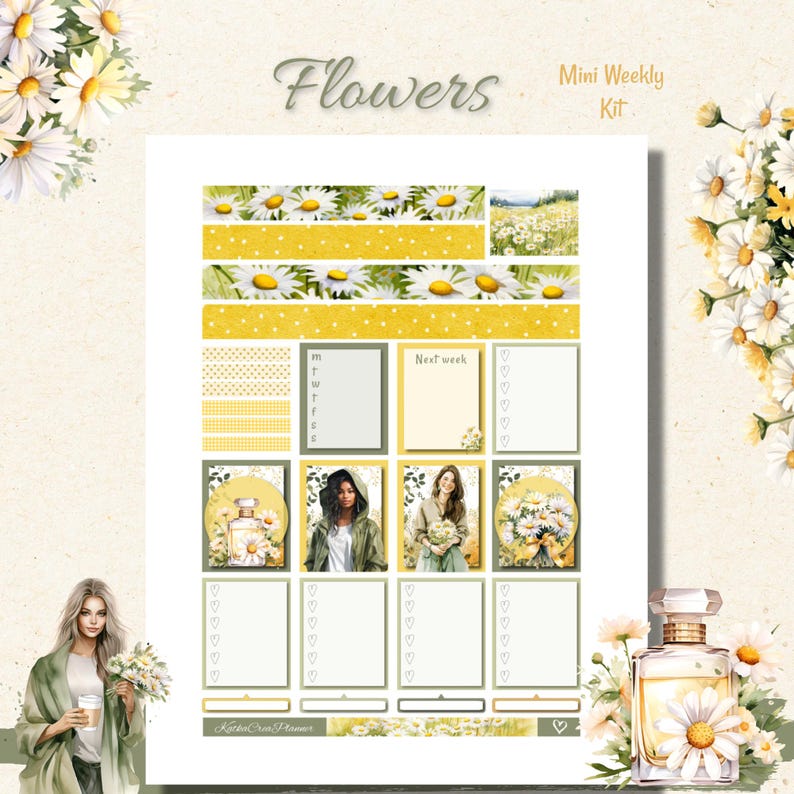 Flower Spring Printable Planner Stickers: Vertical Weekly Kit (PDF, PNG ...