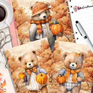 AUTOMNE Teddy avec couverture de planificateur imprimable de citrouille/diviseur de planificateur d’automne/insert de planificateur d’automne/carte de vœux d’automne/art mural d’automne à l’aquarelle