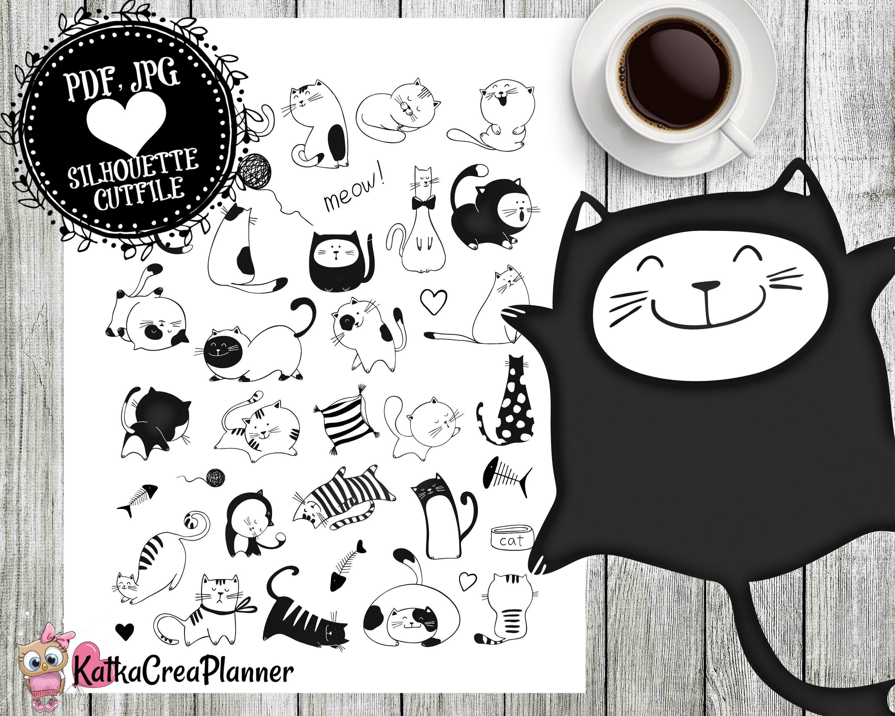 Printable Cute Cat Daily Planner, Cute Cat Theme Day Planner, Cute Cat  Undated Filofax Inserts, Cute Cat Planner Inserts, Instant Download