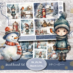 Adesivi per planner MoodBoard stampabili con acquerello della stagione INVERNALE LOVELY/Adesivi per bullet journal/Kit adesivi decorativi verticali per Natale