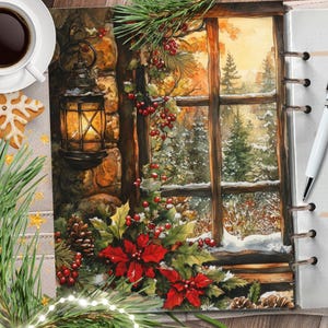 FENÊTRE DE NOL 5. Couverture imprimable de l'agenda/séparation des vacances d'hiver/paysage de Noël carte de voeux/planificateur aquarelle tableau de bord