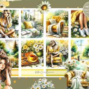 CHAMOMILE Pegatinas imprimibles del planificador semanal para planificador vertical / pegatinas del planificador de acuarela floral / kit de pegatinas de primavera y verano de Erin Condren