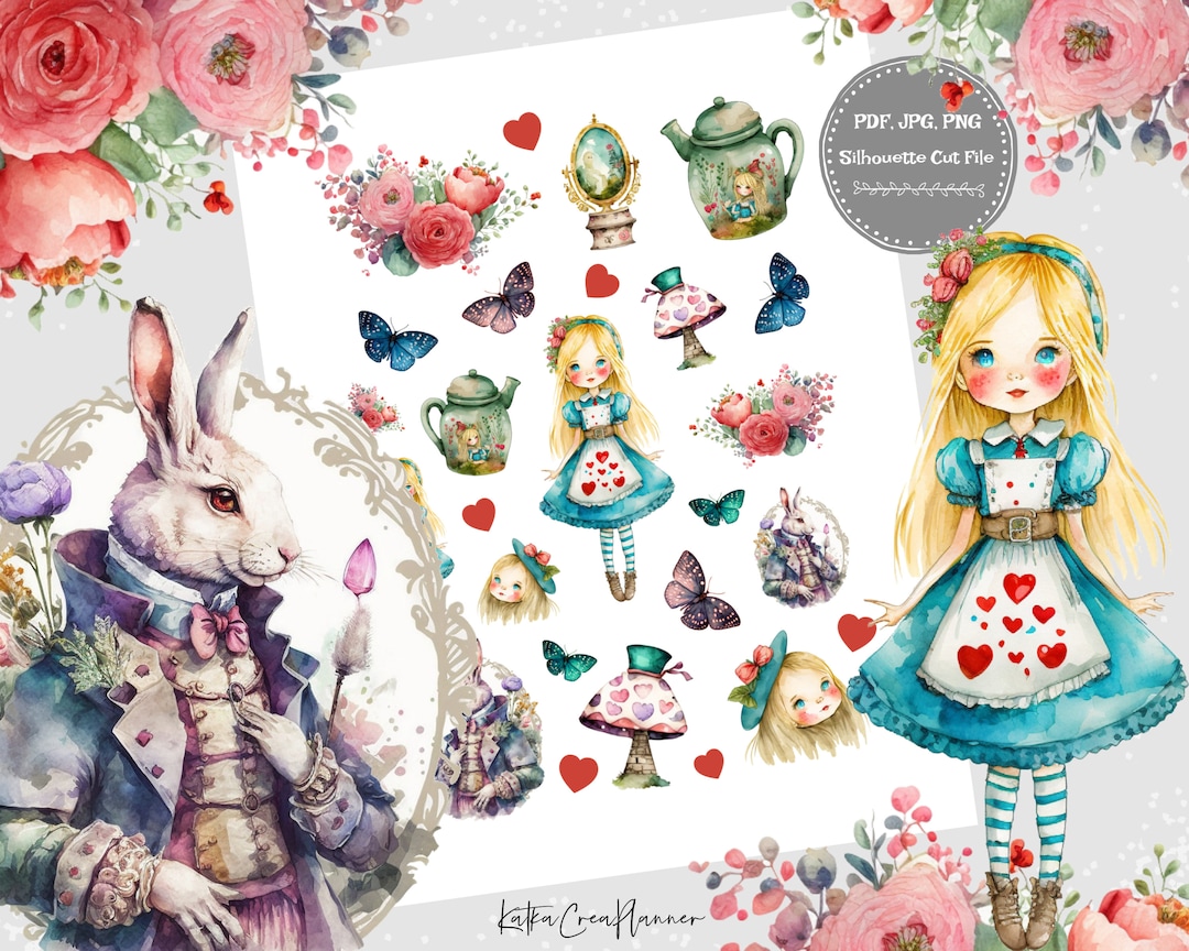 Wonderland Printable Stickers/tea Party Scrapbook Stickers/alice in ...