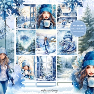 WINTERSEIZOEN afdrukbare planner stickers voor erin Condren planner/december aquarel wekelijkse planner sticker/gesneden bestanden/januari wekelijkse kit