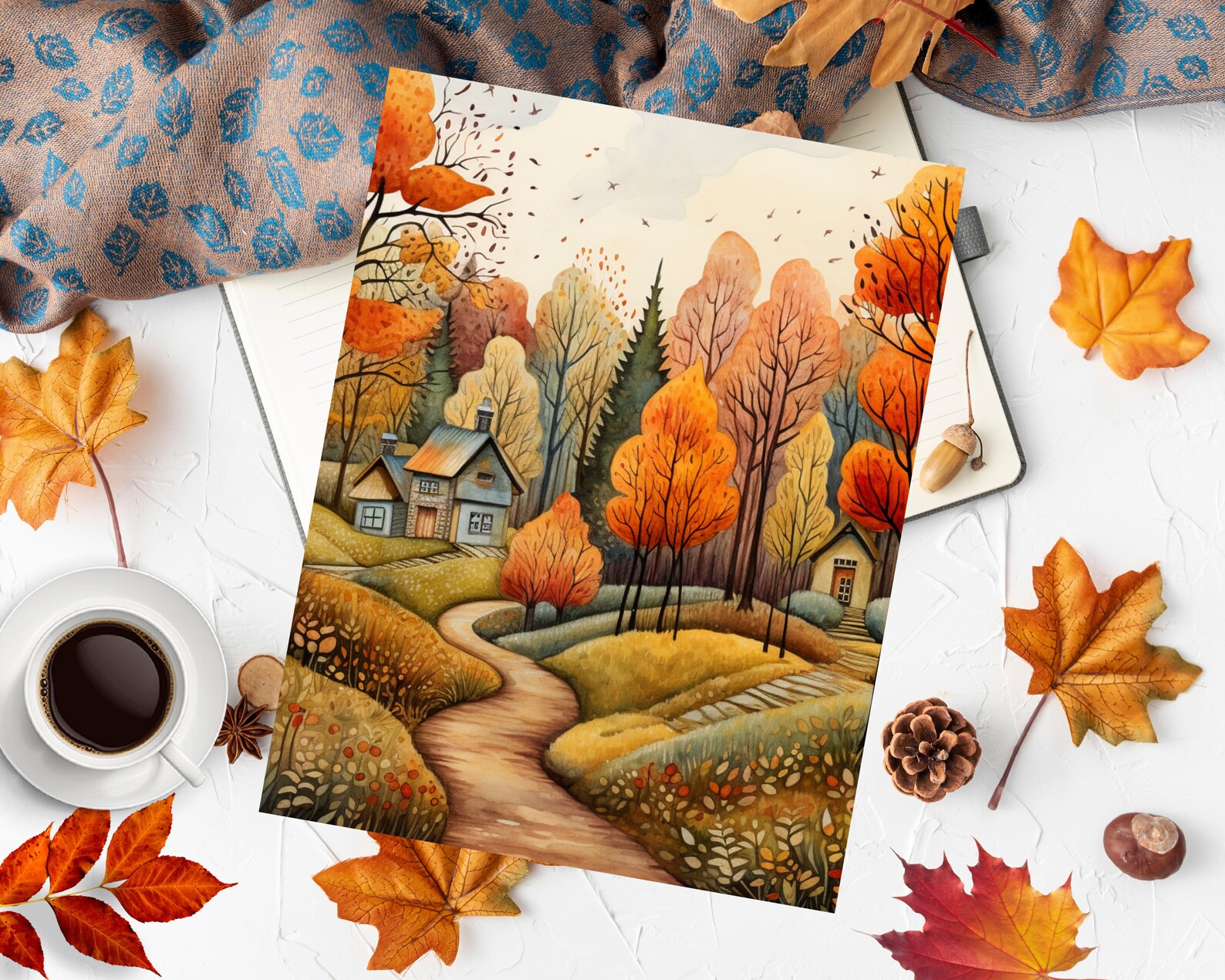 FALL VILLAGE Printable Planner Cover/autumn Forest Planner Divider ...