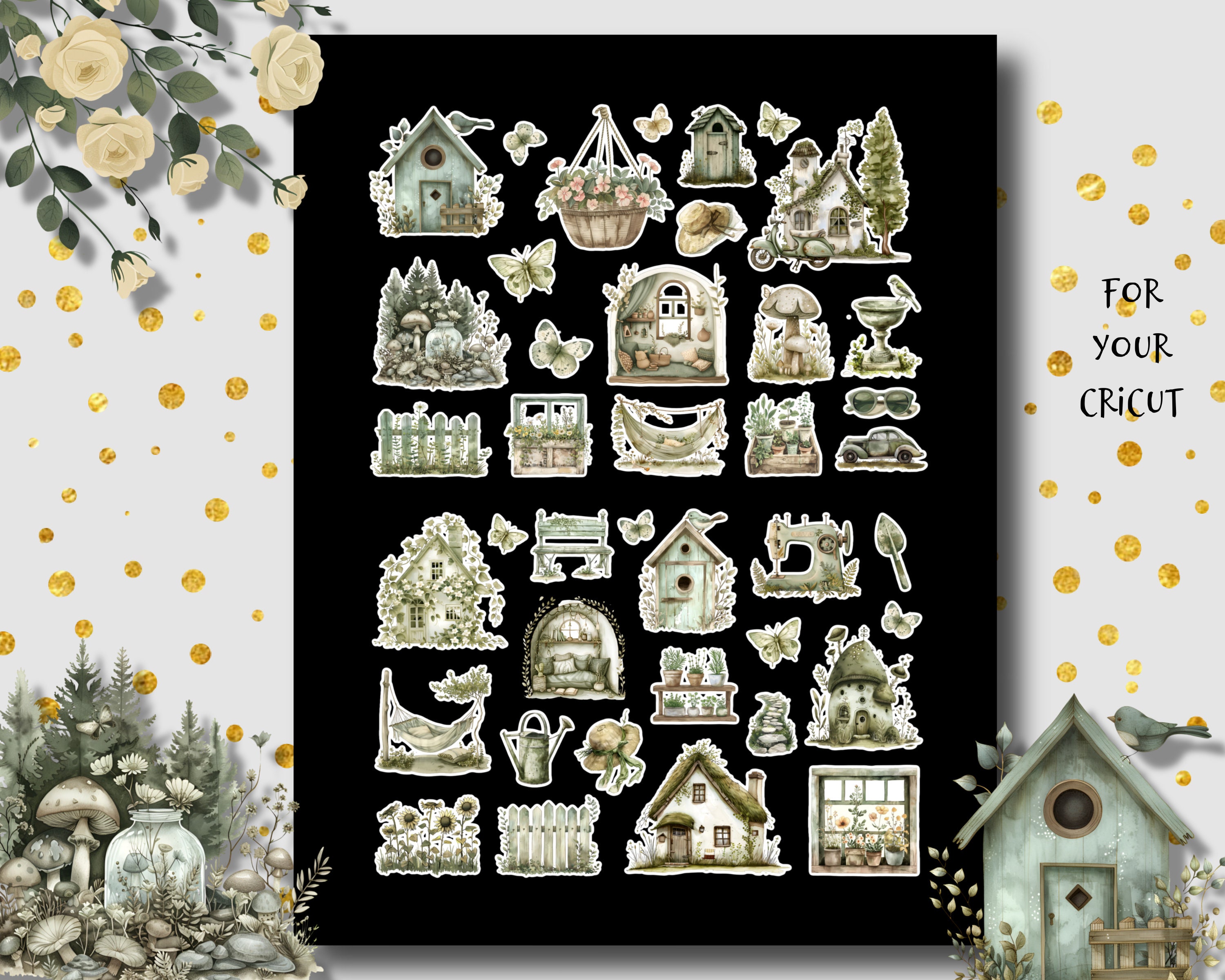 Cottagecore Planner Stickers: Floral Watercolor Bujo Stickers (digital ...