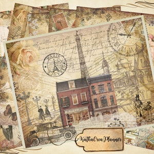 Vintage Paris Junk Journal Kit: afdrukbaar collagepapier (digitale download)