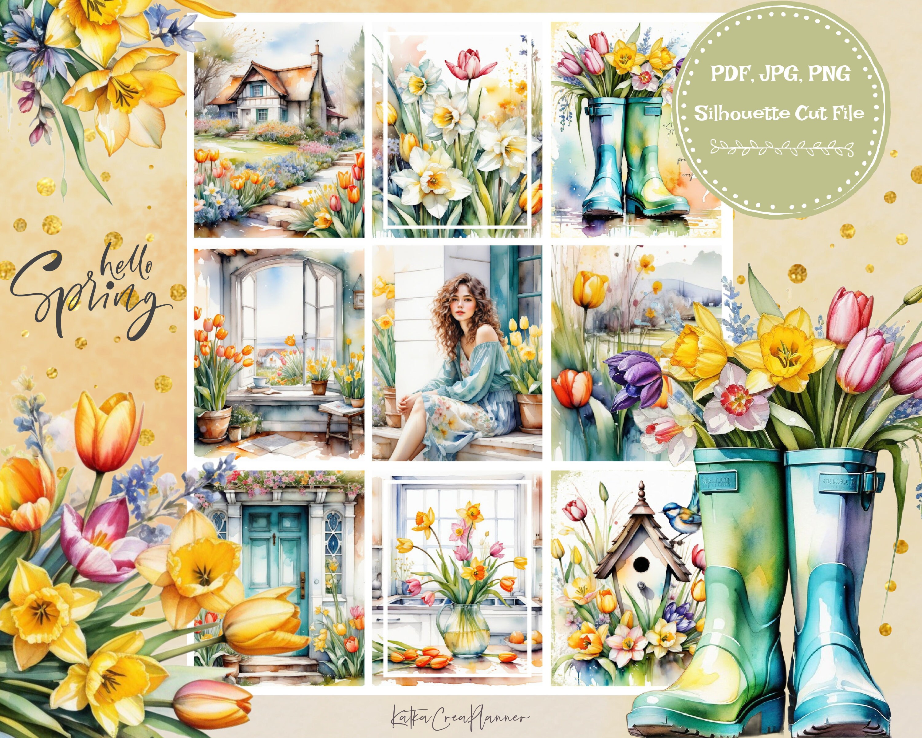 SPRING COTTAGE Printable Planner Stickers for Erin Condren Planner/Floral Watercolor Planner Stickers/Spring Summer Vertical Weekly Kit