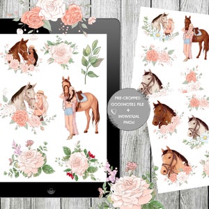 HORSES and ROSES Digital Planner Stickers for Goodnotes/ Precropped Floral iPad Stickers/Nature themed Digital Bullet Journal Stickers