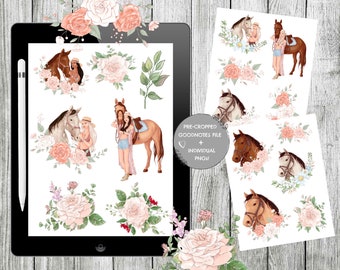 Horse and Roses Digital Planner Stickers: Floral Goodnotes Stickers (Precropped PNG)