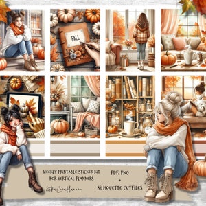 Pegatinas del planificador imprimibles del estado de ánimo de otoño, kit de pegatinas semanales de otoño, pegatinas del planificador de Erin Condren, kit de pegatinas verticales, archivo de corte, Cricut PNG