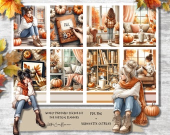 Fall Mood Planner Stickers: Weekly Vertical Kit (PDF, PNG)