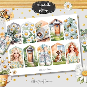 DAISY Printable Tags, Watercolor Digital Collage Sheet, Ephemera, Floral Junk Journal Kit, Spring Summer Scrapbook Printable Gift tag