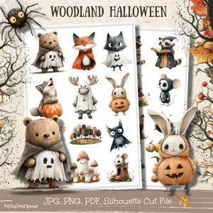 Halloween-klistermärken i skogen: Spöklik höstklippbok, Bujo (PDF)