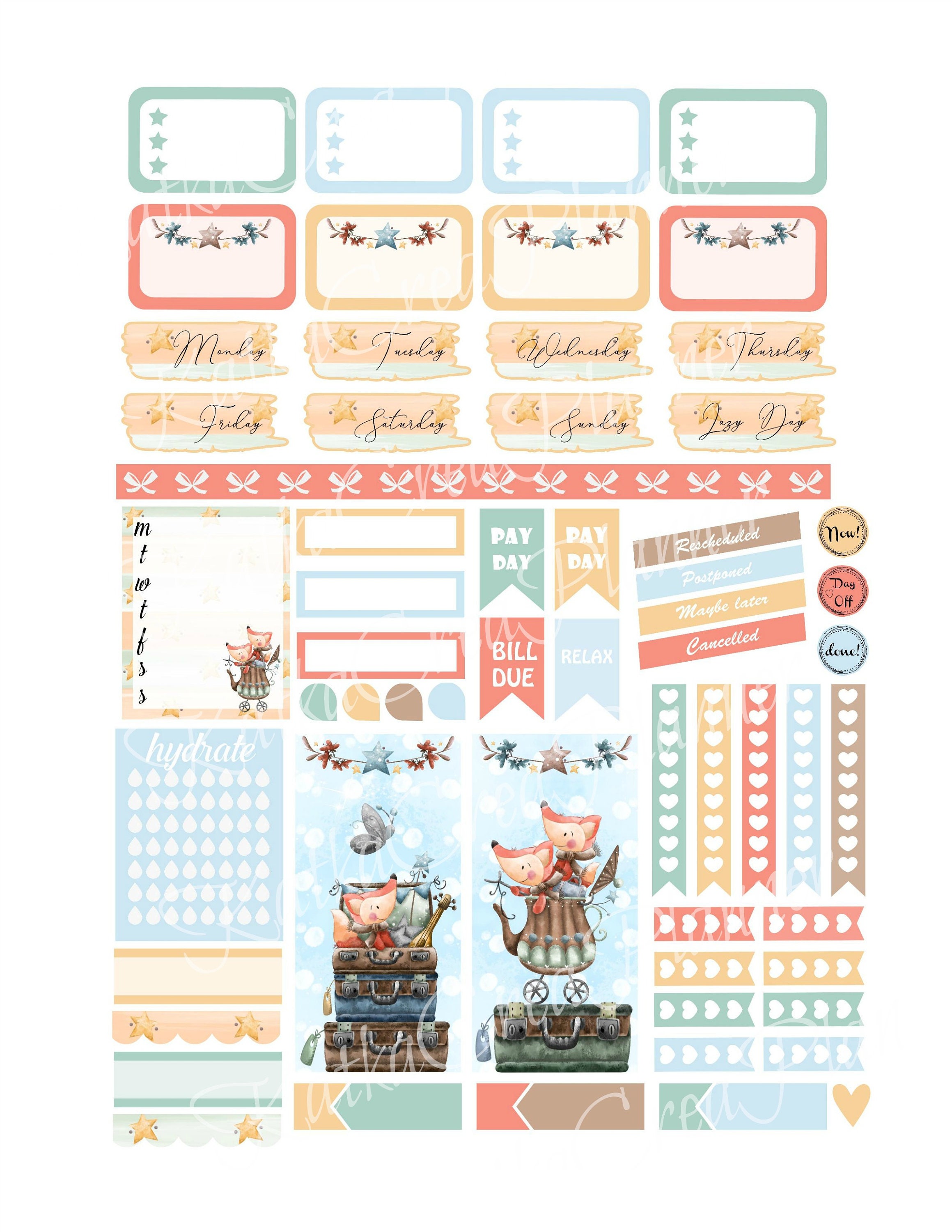 FOX ADVENTURE Printable Planner Stickers for Erin Condren | Etsy