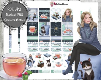 Winter Tea Printable Planner Stickers for Erin Condren Planner/Winter Weekly Planner Sticker Kit/Functional Stickers/Digital Weekly Kit