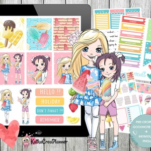 POPSICLE Digital Planner Stickers for Goodnotes/ Ice Cream iPad Sticker/Precropped Stickers/Individual PNG Notability/Zoomnotes/Fashion Girl
