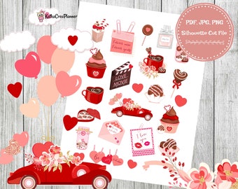 VALENTINE SWEETS Printable Stickers/Love Scrapbook Stickers/Valentines Day Bujo Stickers/Travelers Notebook/Printable Planner Stickers
