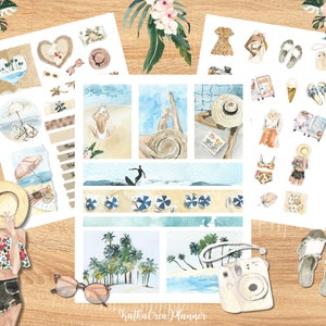 AT THE BEACH Printable Journal Kit/Watercolor Summer Planner Stickers/Bujo Stickers/Journal Stickers/Photo Collage Sheet/Summer Scrapbook