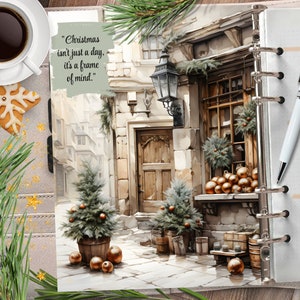 VILLE DE NOËL Couverture imprimable du planificateur/Diviseur du planificateur de vacances d’hiver/Citations de Noël Carte de vœux/Tableau de bord du planificateur d’hiver à l’aquarelle