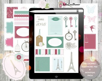 VINTAGE PARIS Digital Planner Stickers for Goodnotes/ Vacation iPad Stickers/Precropped Stickers/Romantic Digital Stickers/Digi Bujo