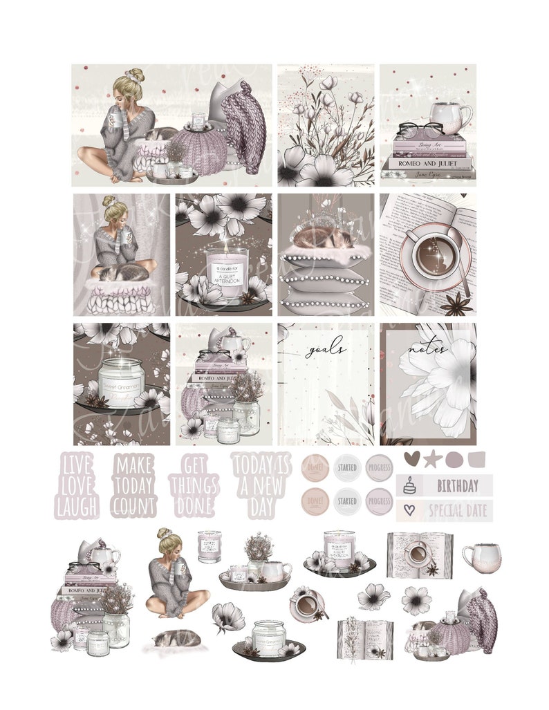 SUNDAY AFTERNOON Printable Planner Stickers for Erin Condren image 1