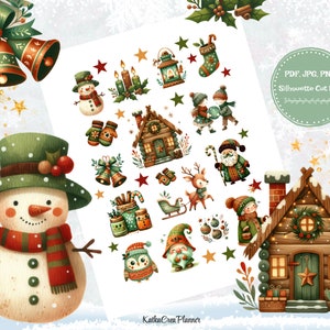 Kerst cutie afdrukbare deco stickers/winter scrapbook stickers/kerst bujo stickers/reizigers notebook/afdrukbare planner stickers