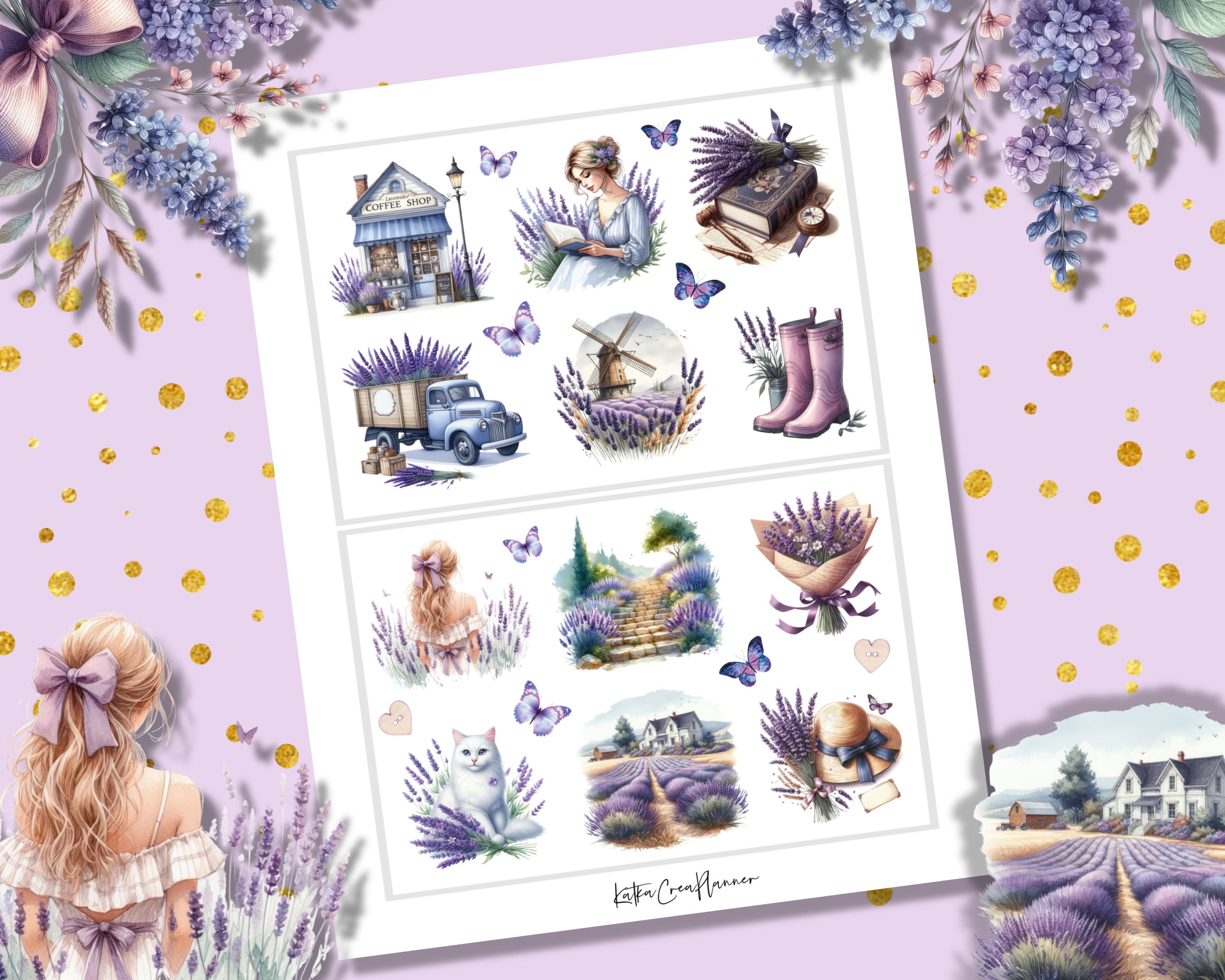 Lavender Watercolor Stickers: Floral Planner Stickers (digital Download ...