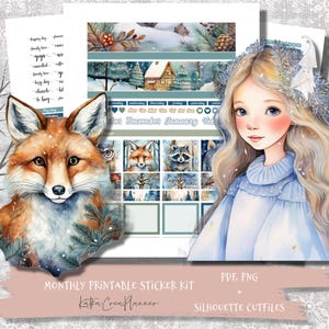 Zestaw naklejek miesięcznych WINTER, naklejki do planera świątecznego, naklejki noworoczne, naklejki do planera Woodland Printable, zestaw miesięczny Erin Condren