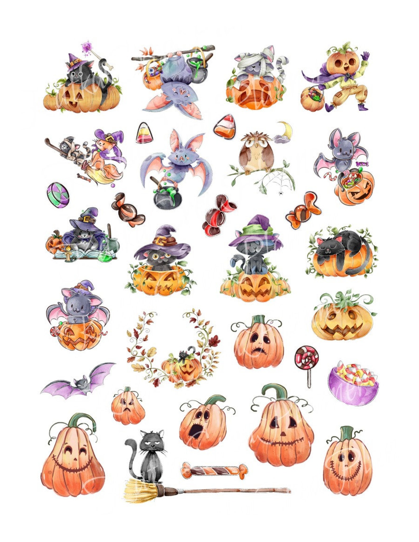 Cute Halloween Stickers Printable Planner Stickers Pumpkin Etsy