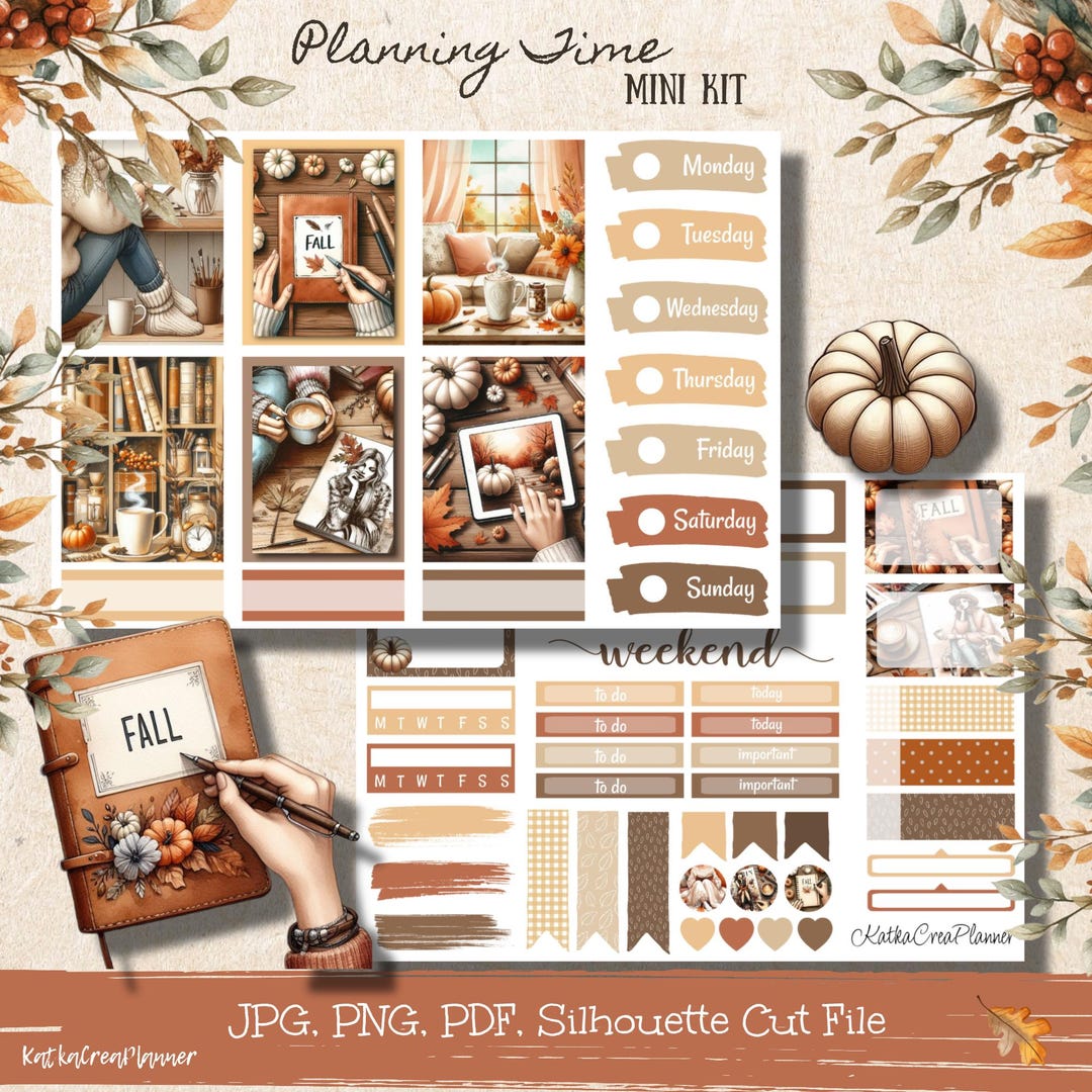 Planning Time Printable Fall Planner Stickers: Weekly Vertical Mini Kit ...