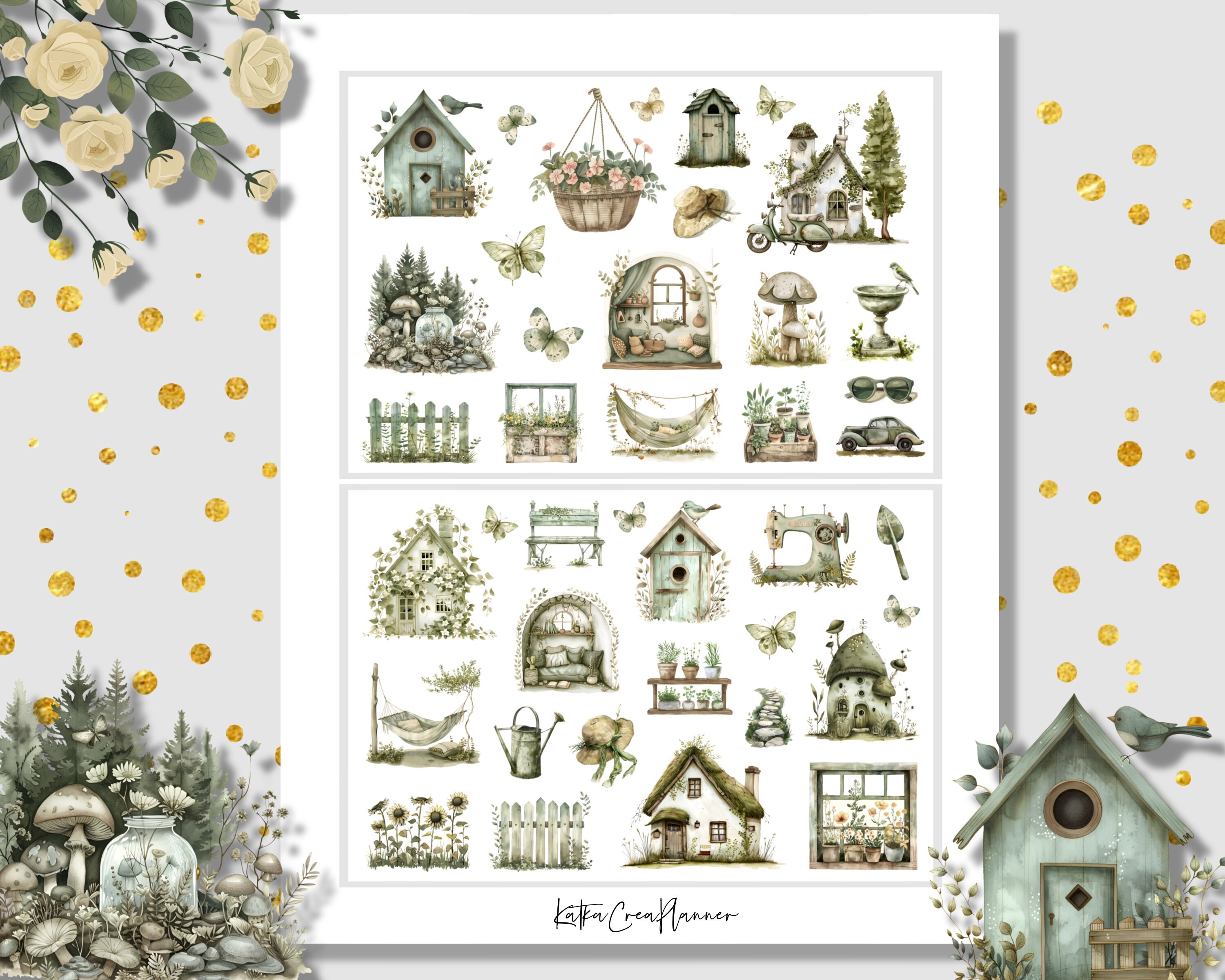 Cottagecore Planner Stickers: Floral Watercolor Bujo Stickers (digital ...