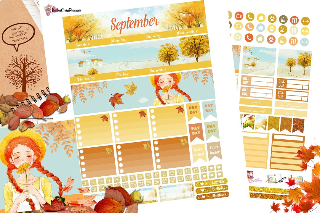 Printable September Monthly View Stickers, Planner Stickers for Erin ...