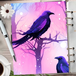 Couverture de planificateur imprimable Pastel HALLOWEEN Crow/Diviseur de planificateur d’automne/Insert de planificateur mystique/Carte de vœux d’automne/Art mural d’automne à l’aquarelle