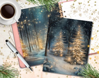 Magical Winter Forest Printable Planner Cover/Christmas Fairy Light Planner Divider/Snow Planner Insert/Watercolor Winter Landscape Wall Art