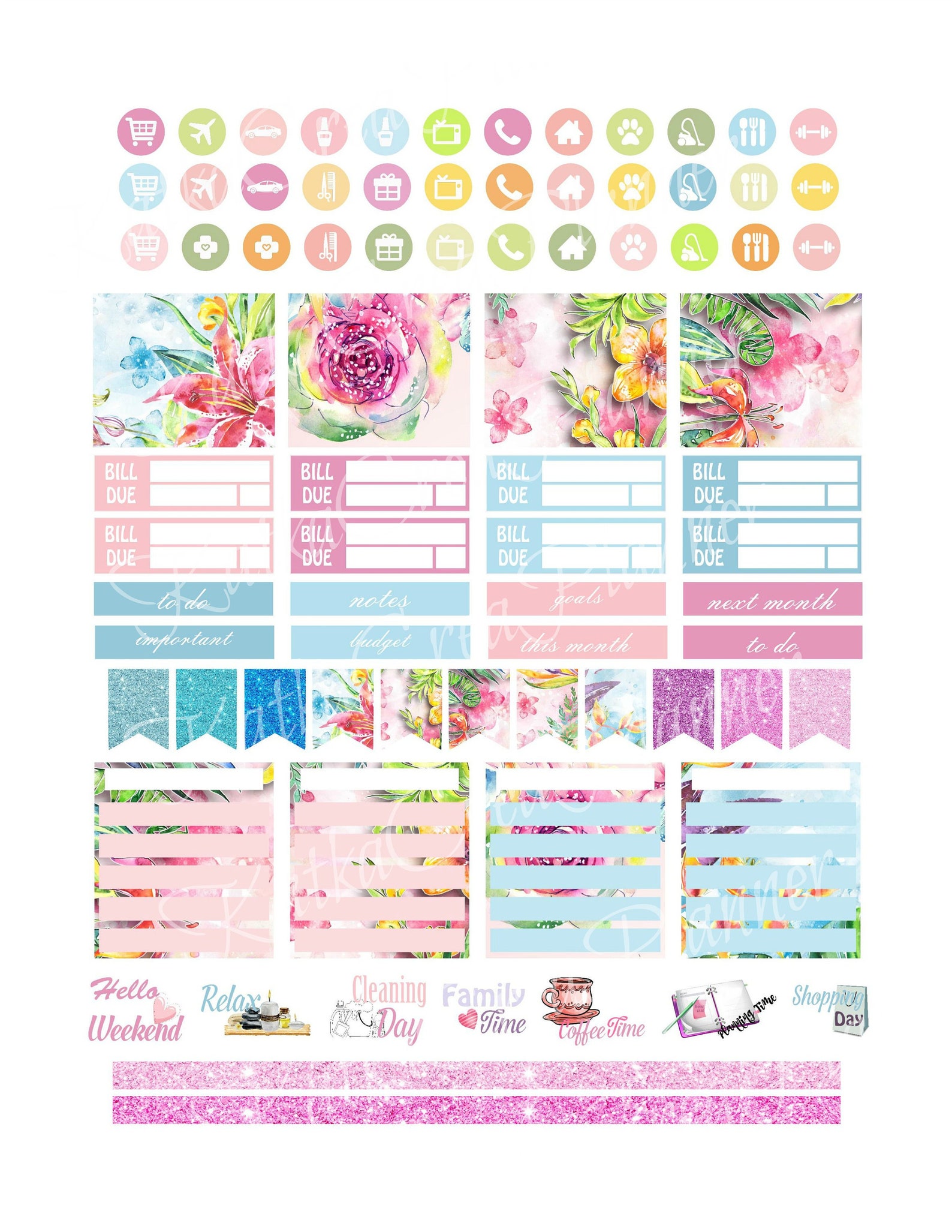 Printable July Monthly View Stickers Planner Stickers for | Etsy
