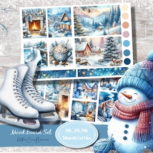 CHRISTMAS VIBES Adesivos de aquarela para impressão de inverno MoodBoard Planner/Adesivos de diário com marcadores/Kit de adesivos decorativos verticais com neve