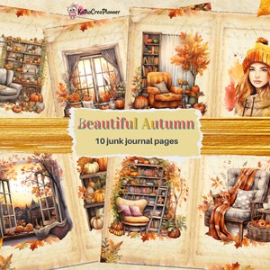 Belles pages de journal indésirable imprimables d’automne, kit de journal indésirable d’automne, papier imprimable de journal indésirable de scène d’automne, feuille de collage numérique