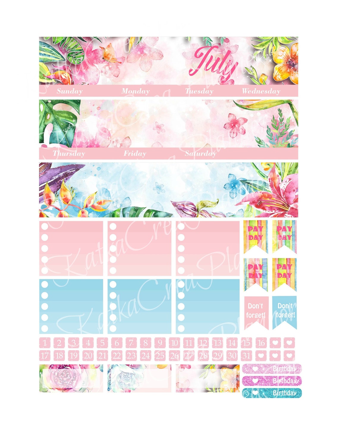 Printable July Monthly View Stickers Planner Stickers for | Etsy