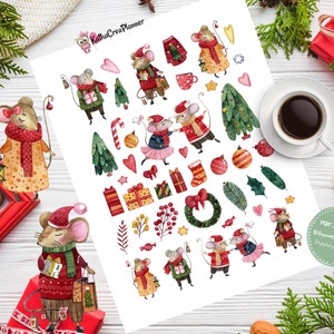 WEIHNACHTEN MOUSE druckbare Aufkleber/Winter Scrapbook Aufkleber/Weihnachten Bujo Aufkleber/Reisende Notebook/druckbare Planner Aufkleber